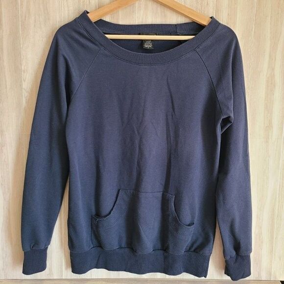 Wet Seal Blue Long Sleeve Shirt S – Kangaroo Pocket, Wide Neck, Cotton Blend - Picture 1 of 6